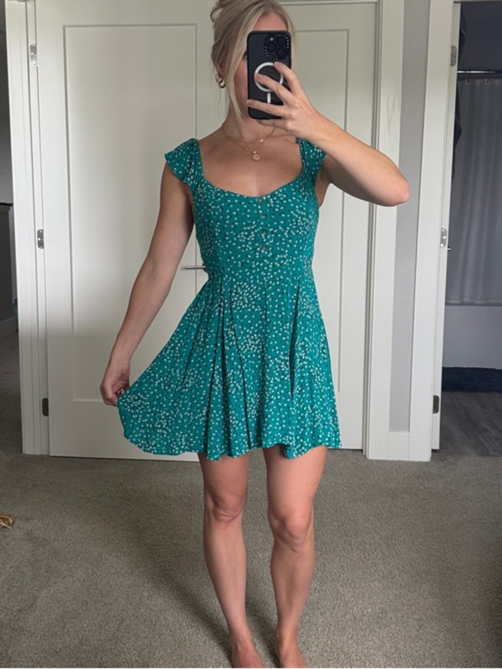 Billabong Teal Floral Fit-and-Flare Mini Dress